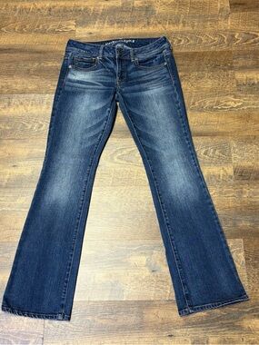 2013 American Eagle Kick Boot Jeans Womens 6 Low Rise Stretch Blue Bootcut Flare